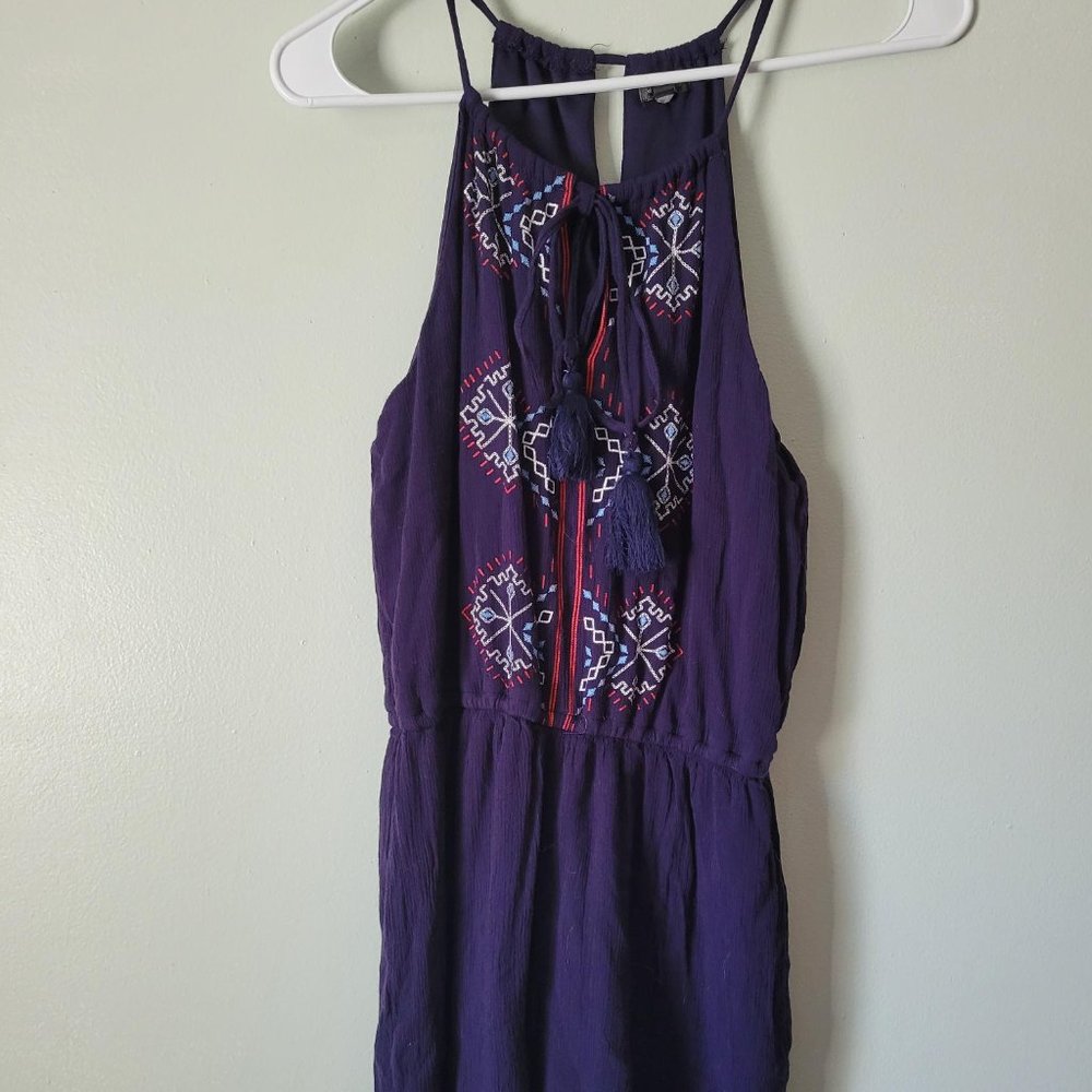 Lily Rose Romper Junior's Medium Halter One Piece Shorts Blue with Keyhole Tie